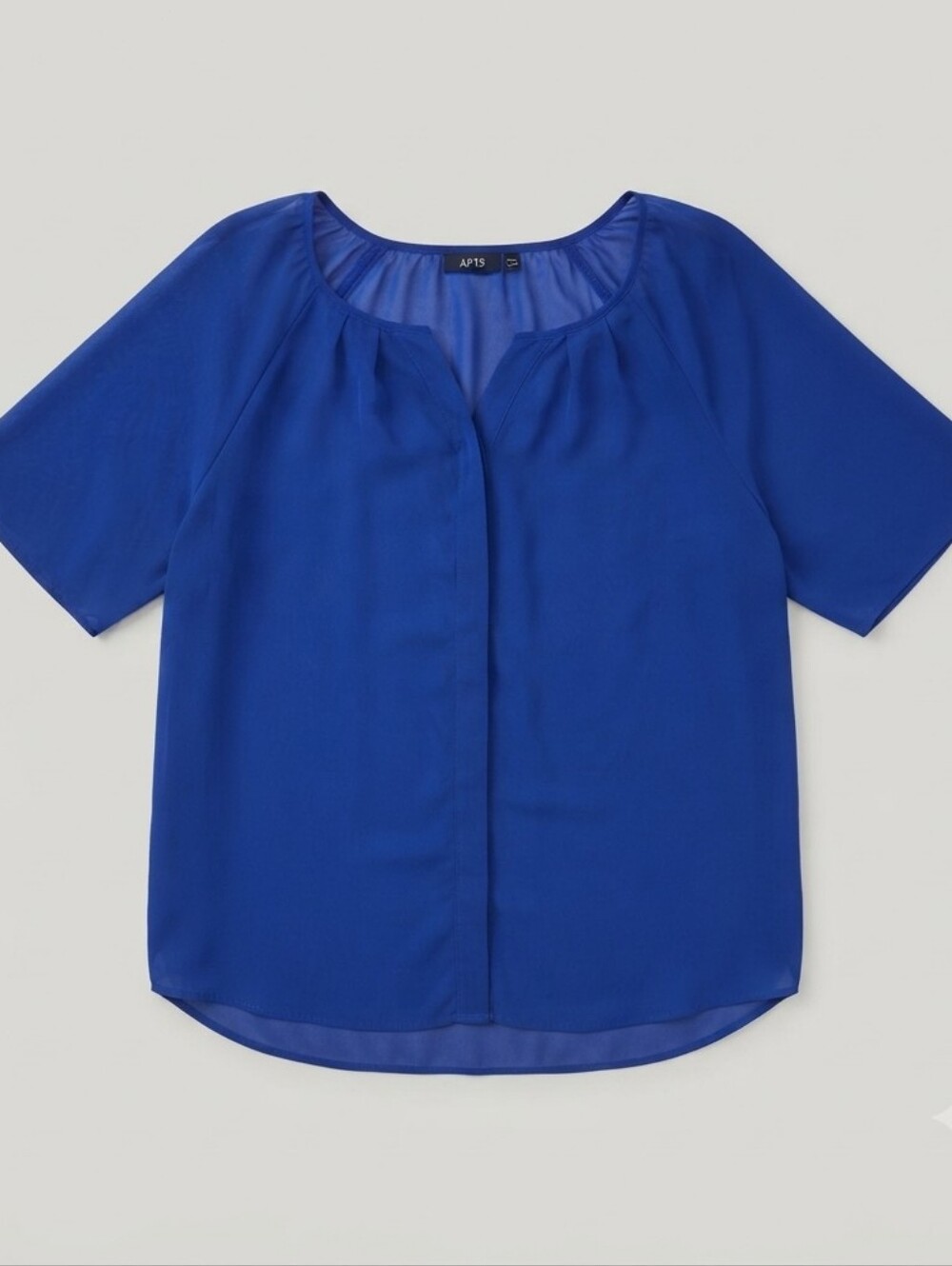 APT.9 Women's 1X Blue Chiffon Blouse Kimono Ruched Sleeves Hidden Buttons Plus S